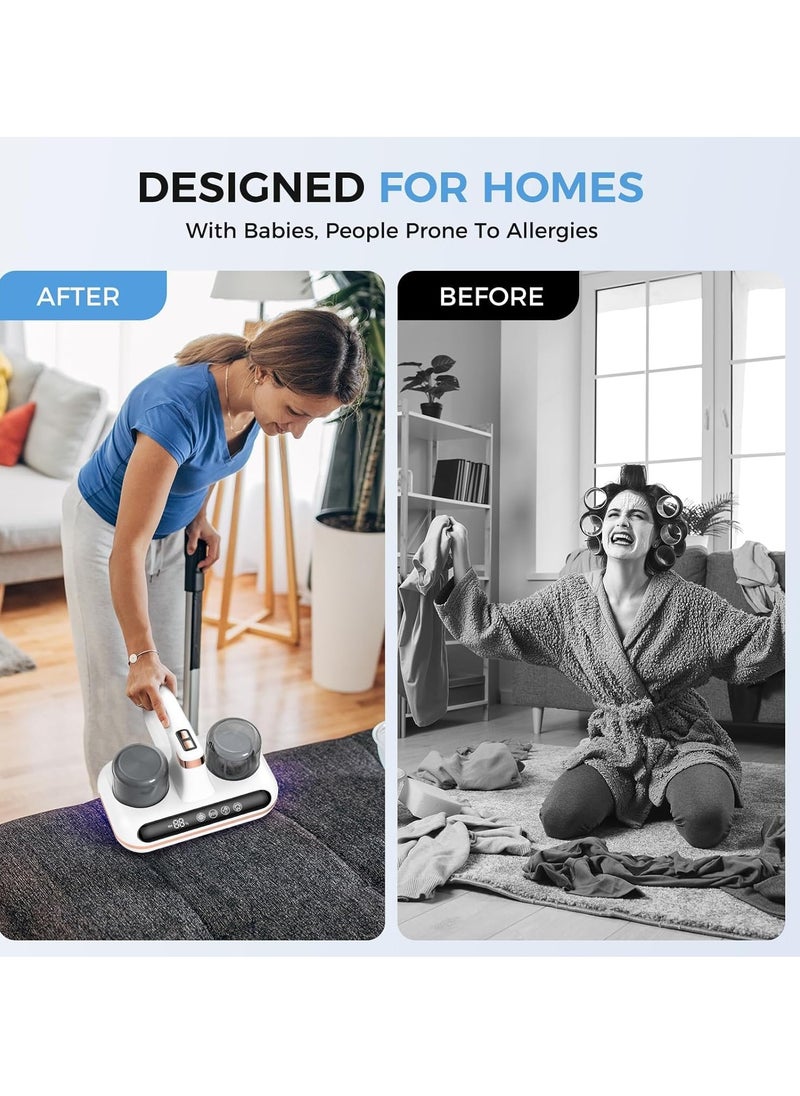 Bed Vacuum Cleaner - 5-in-1 Cordless Mattress Vacuum Cleaner, Powered by UV-C Light & ultrasonic Technology, 16Kpa Strong Suction,Low Noise,Suitable for dust, pet Hair, etc
