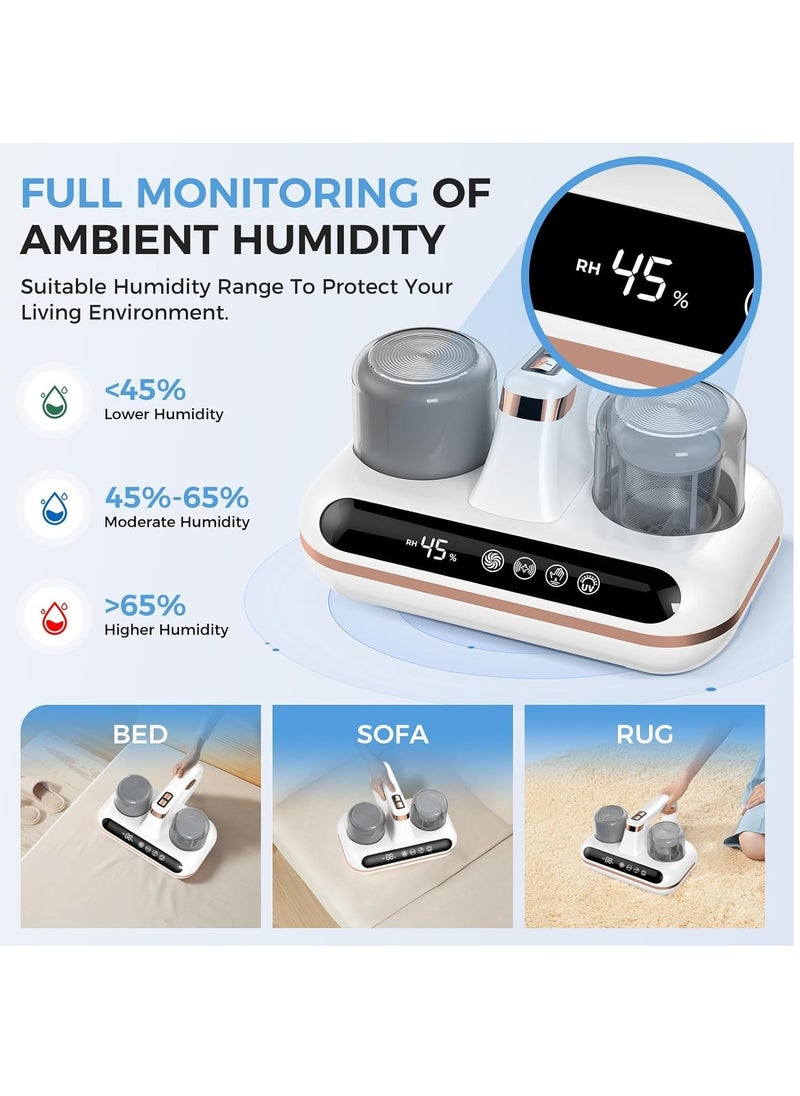 Bed Vacuum Cleaner - 5-in-1 Cordless Mattress Vacuum Cleaner, Powered by UV-C Light & ultrasonic Technology, 16Kpa Strong Suction,Low Noise,Suitable for dust, pet Hair, etc