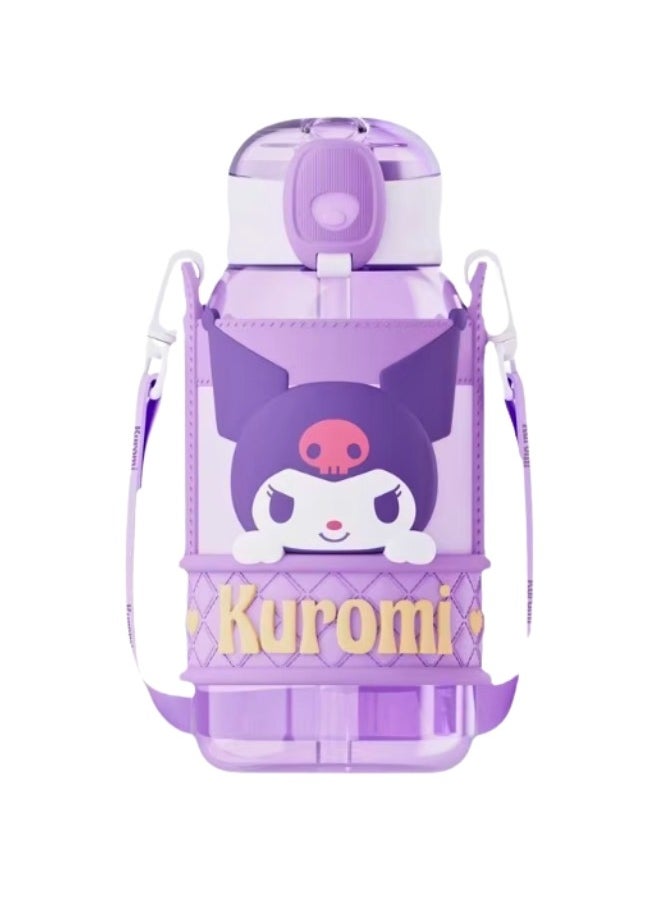 Sanrio Kuromi Kids Water Bottle with Strap, Purple Character Design, Portable Drinks Container