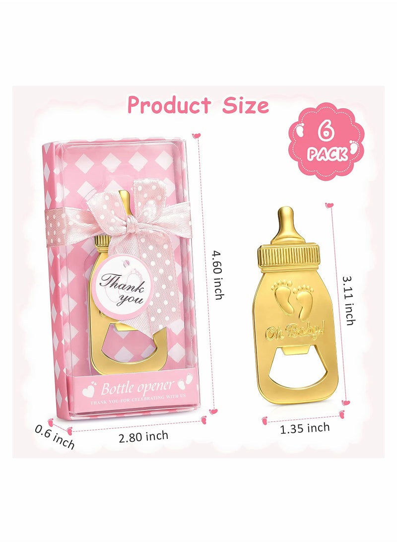 6 Pieces Bottle Opener Baby Shower Favor For Guest, lovely Baby Shower Souvenirs with Baby Footprints Neutral Baby Shower Decoration Gender Reveal Party Supplies for Boy Girl (Pink)