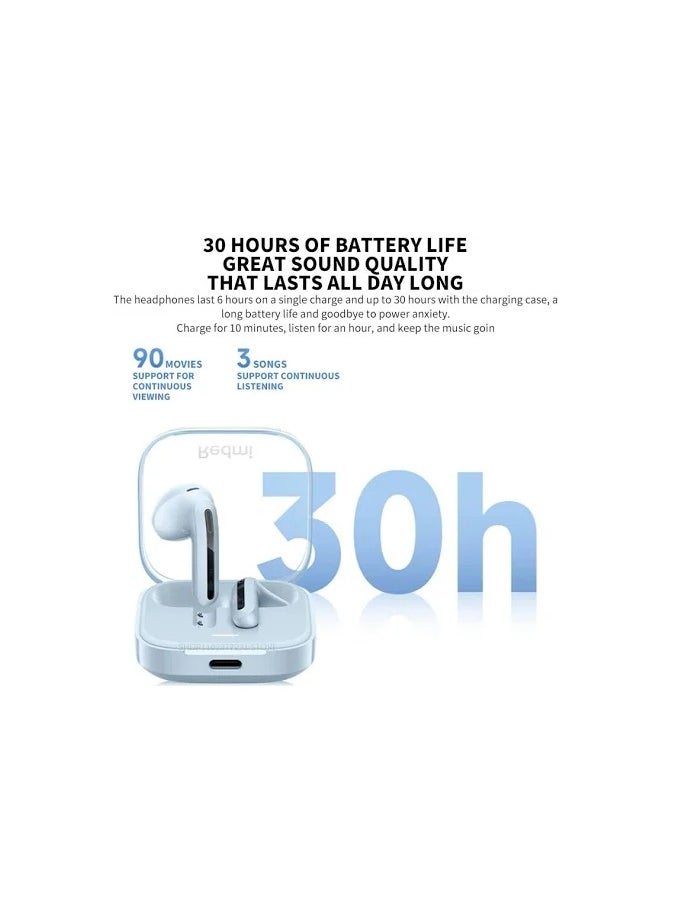 Buds 6 Active Bluetooth V5.4 Earphone 30 Hours Battery Life 5 Adjustment Modes Dual Mic HD Calls Wireless Headphone White