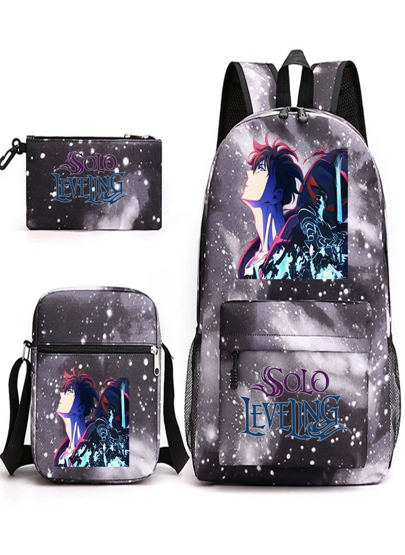 Solo leveling Children Backpack Schoolbag Teen Student School Book bag with Lunch Box Pen Case 3 in 1 for Kids