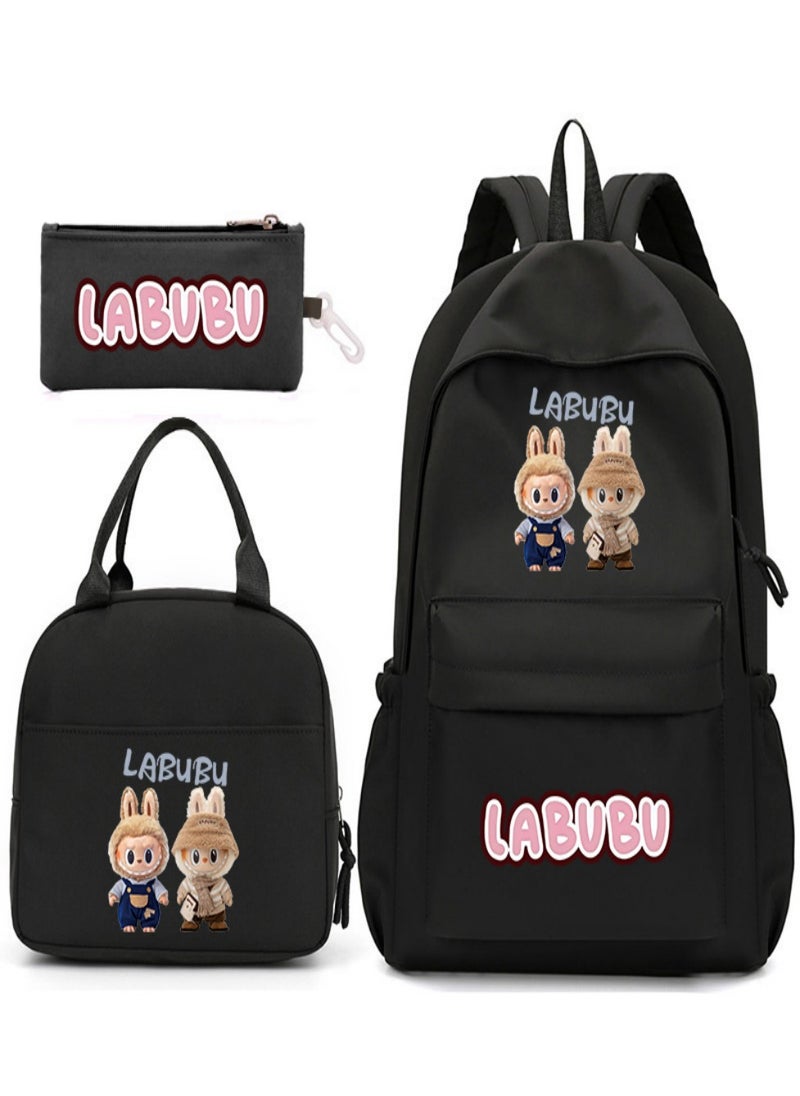 Labubu Children Backpack Schoolbag Teen Student School Book bag with Lunch Box Pen Case 3 in 1 for Kids