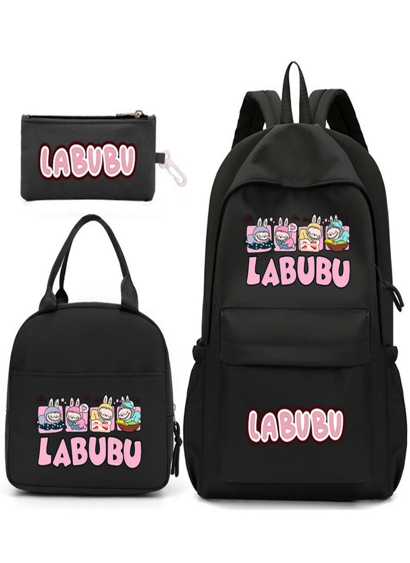 Labubu Children Backpack Schoolbag Teen Student School Book bag with Lunch Box Pen Case 3 in 1 for Kids