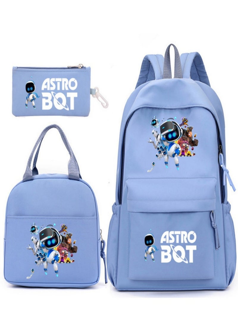 Astro Bot Children Backpack Schoolbag Teen Student School Book bag with Lunch Box Pen Case 3 in 1 for Kids