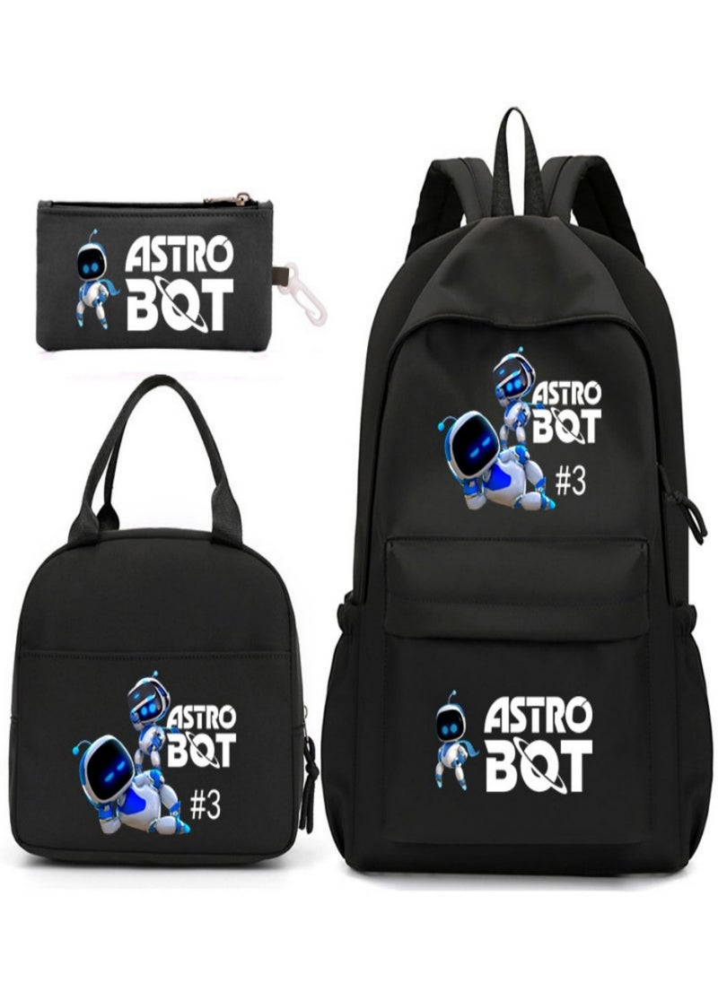 Astro Bot Children Backpack Schoolbag Teen Student School Book bag with Lunch Box Pen Case 3 in 1 for Kids