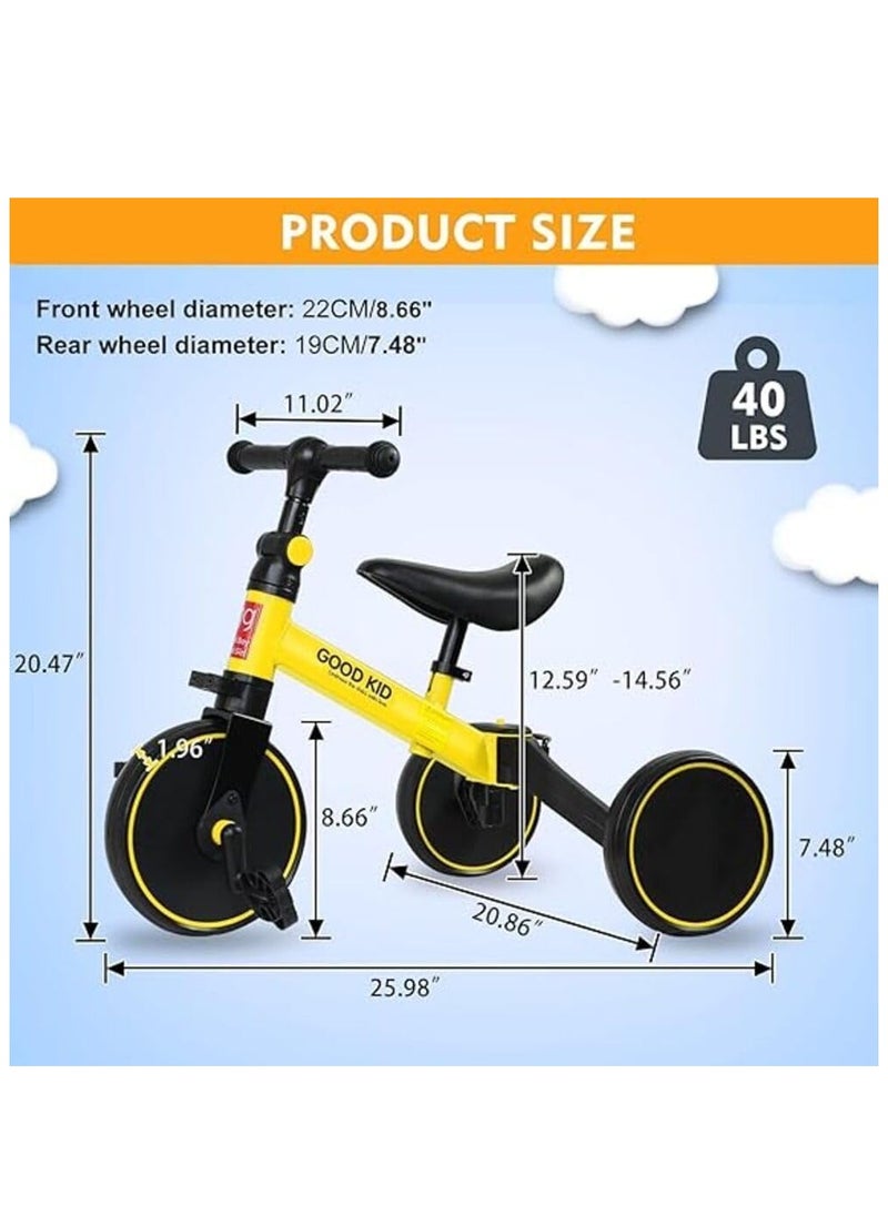 3-in-1 Kids Tricycle & Balance Bike – Yellow and Black | Adjustable Toddler Bike for Ages 1.5 to 4 Years