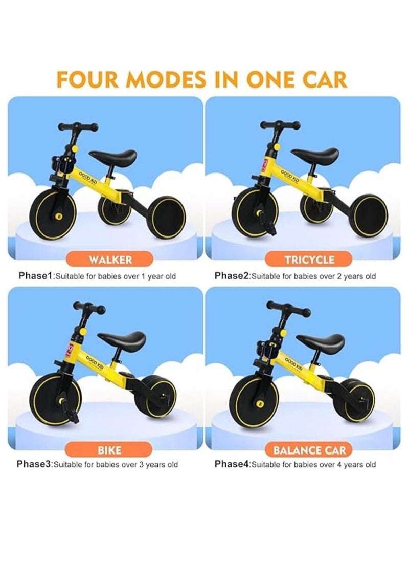 3-in-1 Kids Tricycle & Balance Bike – Yellow and Black | Adjustable Toddler Bike for Ages 1.5 to 4 Years