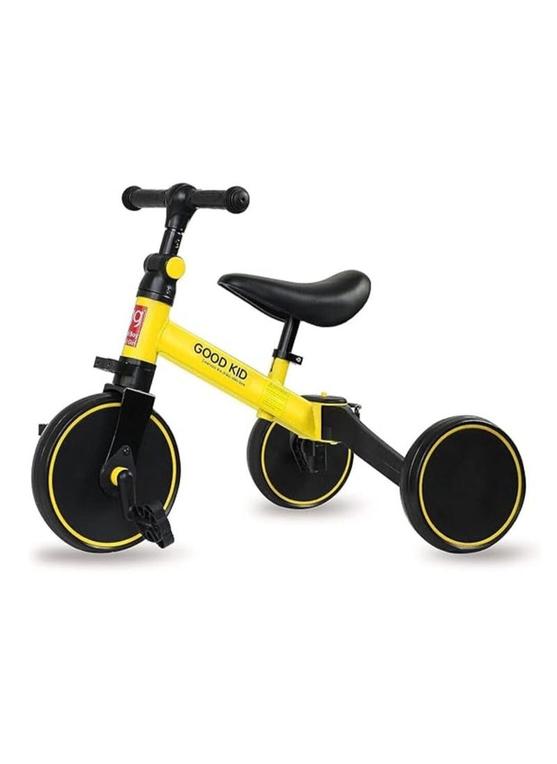3-in-1 Kids Tricycle & Balance Bike – Yellow and Black | Adjustable Toddler Bike for Ages 1.5 to 4 Years