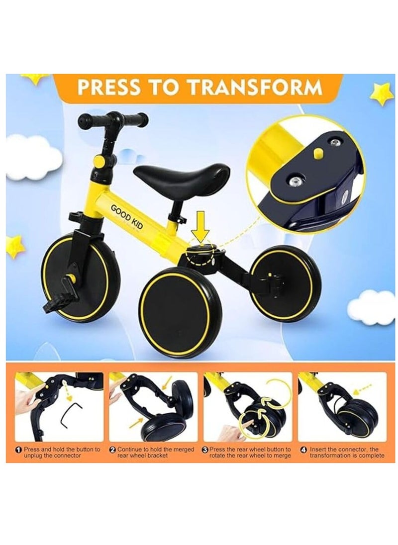 3-in-1 Kids Tricycle & Balance Bike – Yellow and Black | Adjustable Toddler Bike for Ages 1.5 to 4 Years