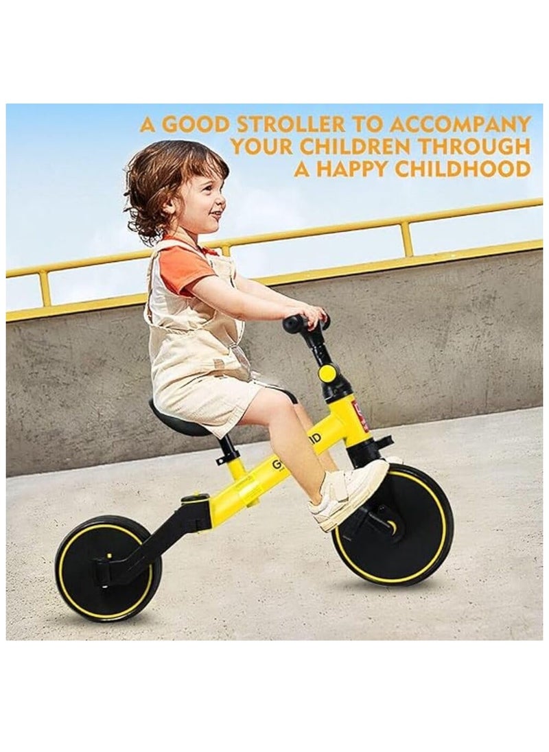 3-in-1 Kids Tricycle & Balance Bike – Yellow and Black | Adjustable Toddler Bike for Ages 1.5 to 4 Years