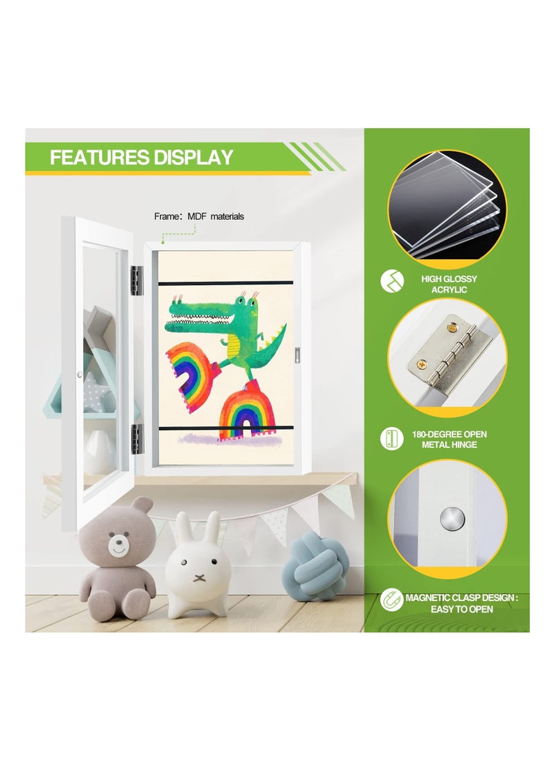 Kids Art Frames, Front Opening and Changeable Picture Display for A4 Art-Work, Storage Frames, Crafts, Drawing, Hanging Art, 8.3x11.8 (White, 1 Pack)