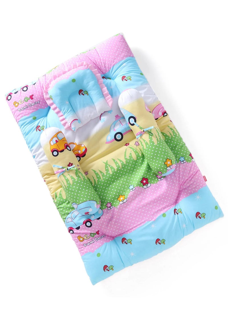 Babyhug Vehicle Print Bedding Set - Multicolor, 100% Cotton Shell, Polyester Fill, 90x60cm, Ages 0+