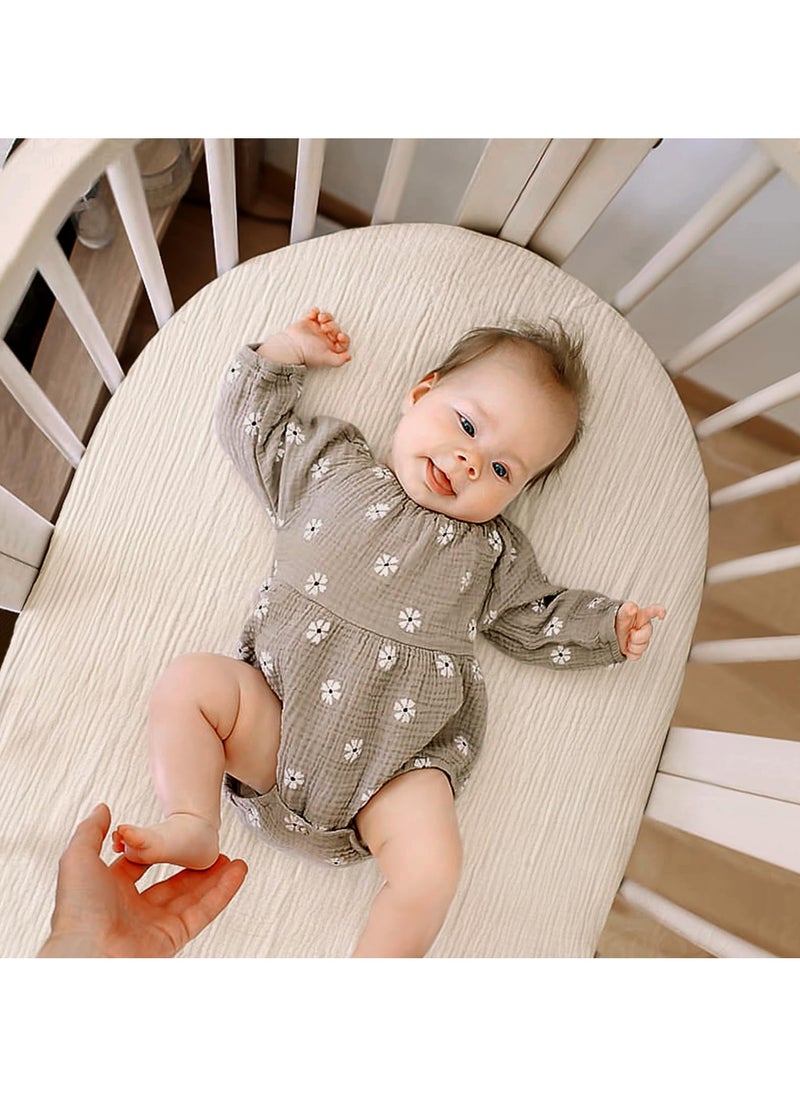 Baby Muslin Bassinet Sheets: Cotton Bassinet Sheets Neutral for Boys and Girls - Fitted for Oval Rectangle or Hourglass (Olive & Cream)