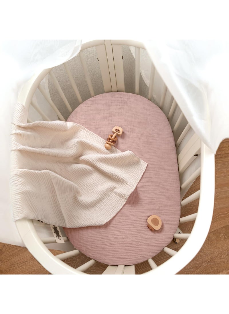 Baby Muslin Bassinet Sheets: Cotton Bassinet Sheets Neutral for Boys and Girls - Fitted for Oval Rectangle or Hourglass (Sand & Cream)