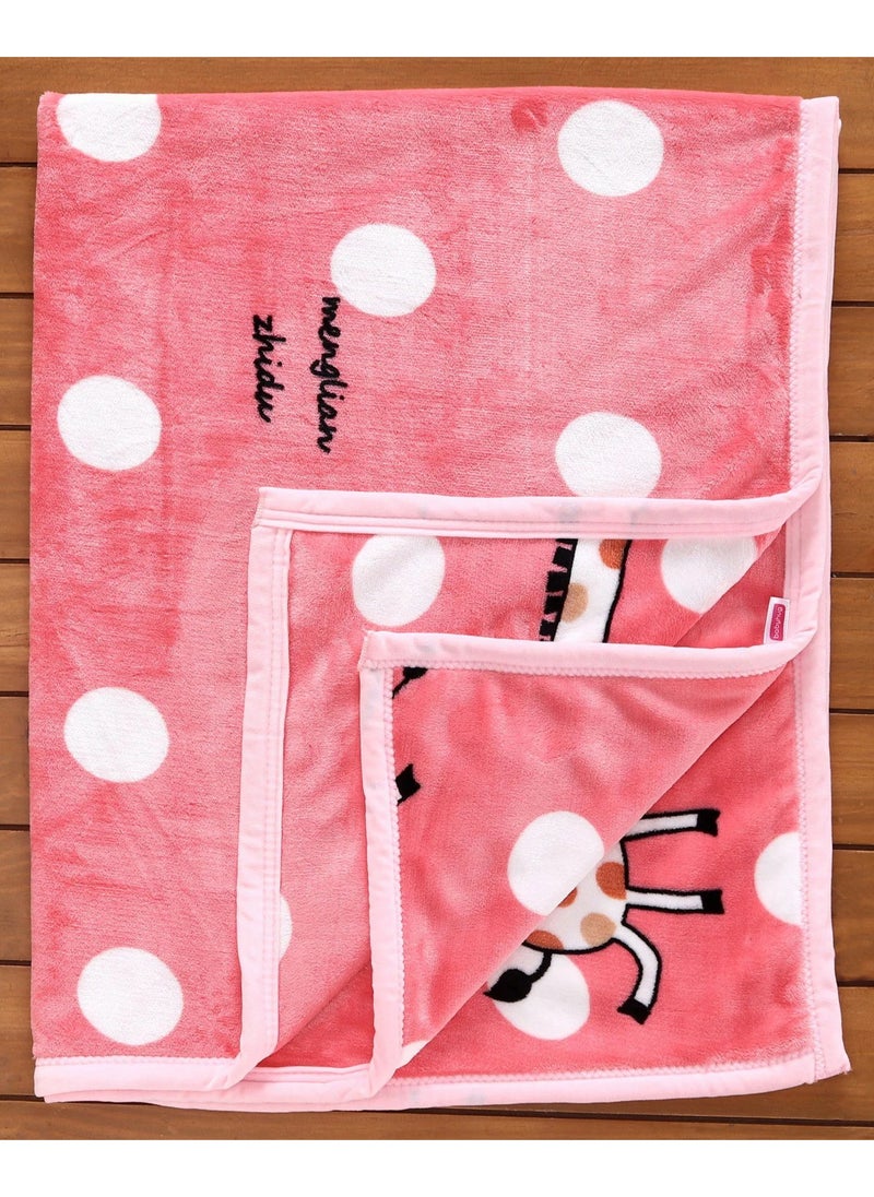 Babyhug Reversible Plush Giraffe Print Blanket - Soft Pink, Lightweight Mink Fur, 140x110cm for 0-3 Years