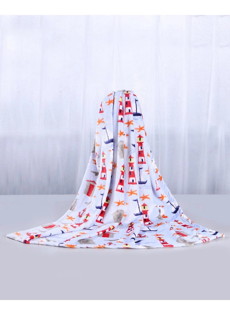 Babyhug Coral Fleece Blanket with Boat Print - Lightweight, Travel-Friendly, Super Soft and Safe, for Infants - 140x110cm