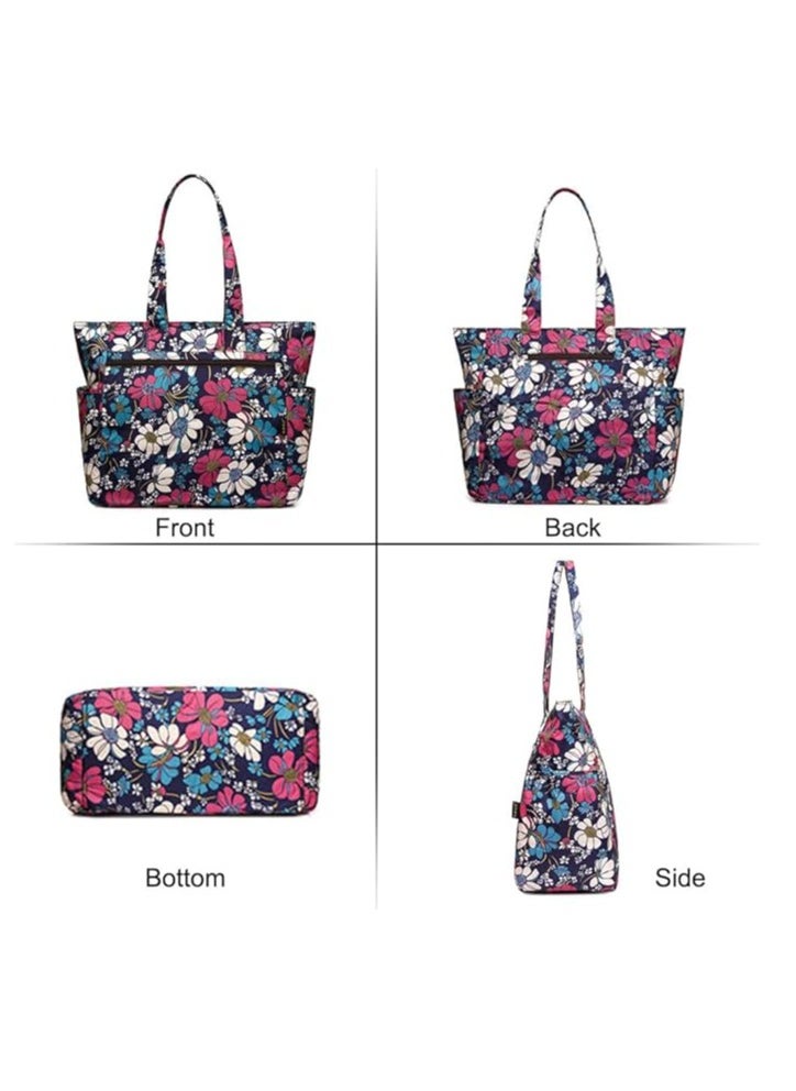 iCozzier  Tote Bag for Women, Water Resistant Flower Pattern Women Work Tote Bag Large Capacity Shoulder Bag