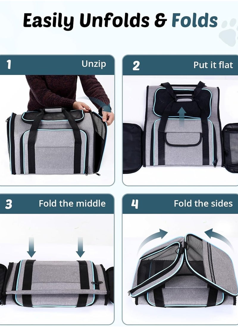 Expandable Cat Carrier, Soft Side Pet Carrier with large space, Dog Carriers for Small Dogs, Portable and Foldable Cat Bag Carrier Great for Travel, Outdoor, Hiking, Camping