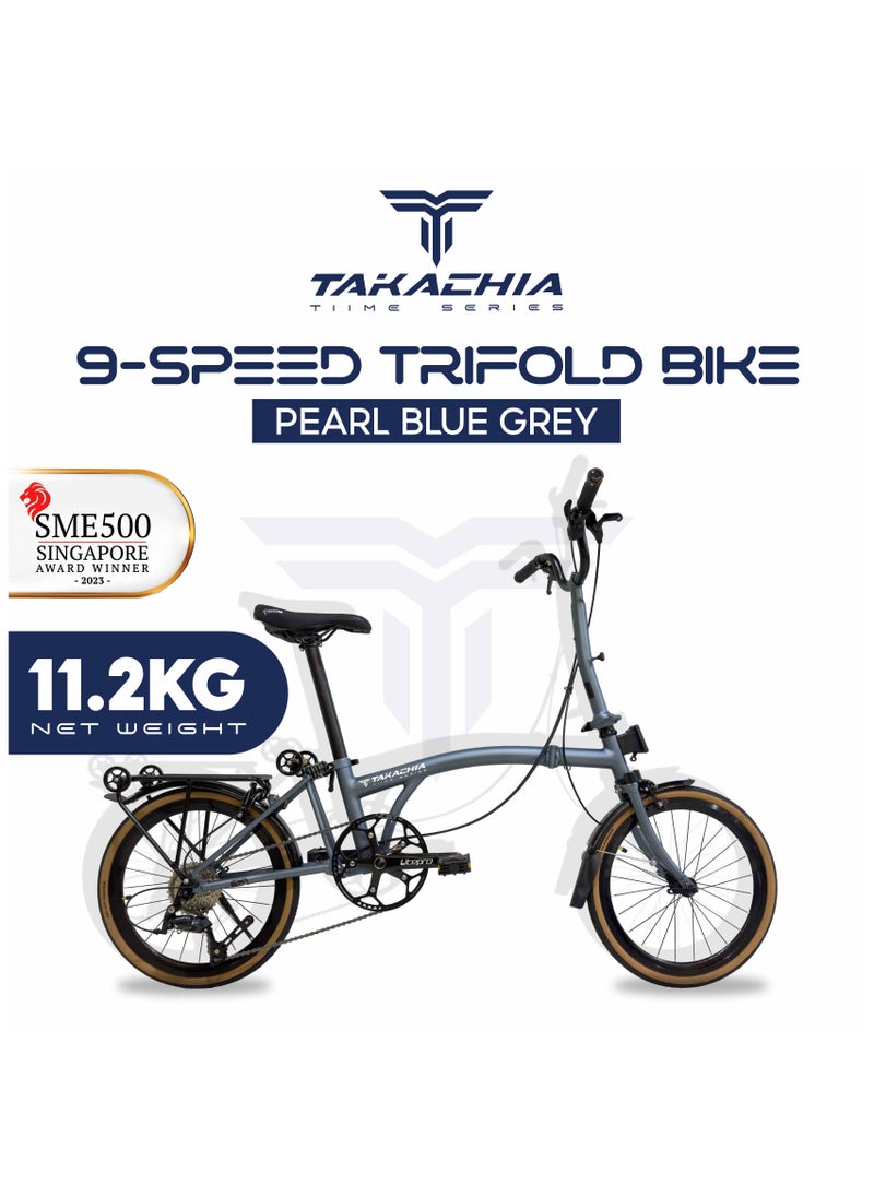 Tiime Series Chromoly Steel 16 Inch Lightweight Compact Trifold Folding Bike - Foldable Bicycle For Men & Ladies & Kids