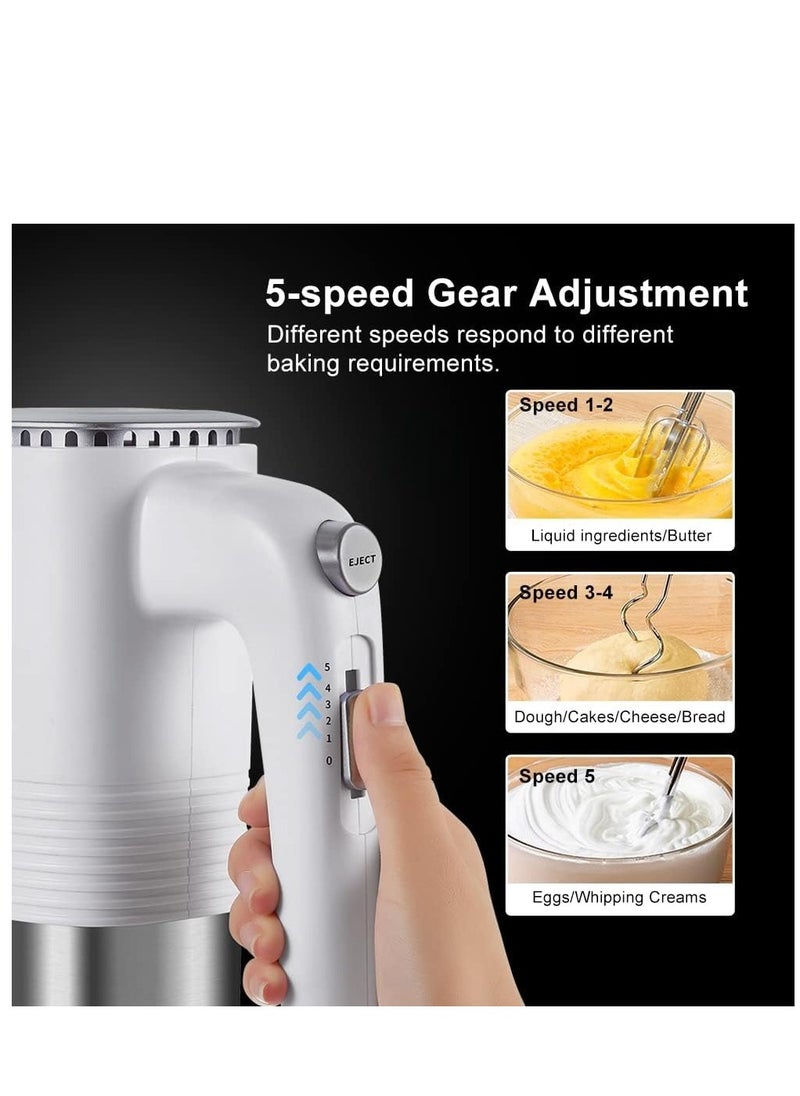 200W Electric Hand Mixer – 5-Speed Stainless Steel Egg Whisk & Food Beater – Powerful Handheld Mixer for Baking, Cake Batter, Cream, Dough – Lightweight, Easy Clean