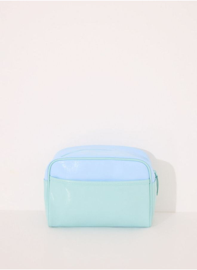 Large blue and green vanity case leather toiletry bag