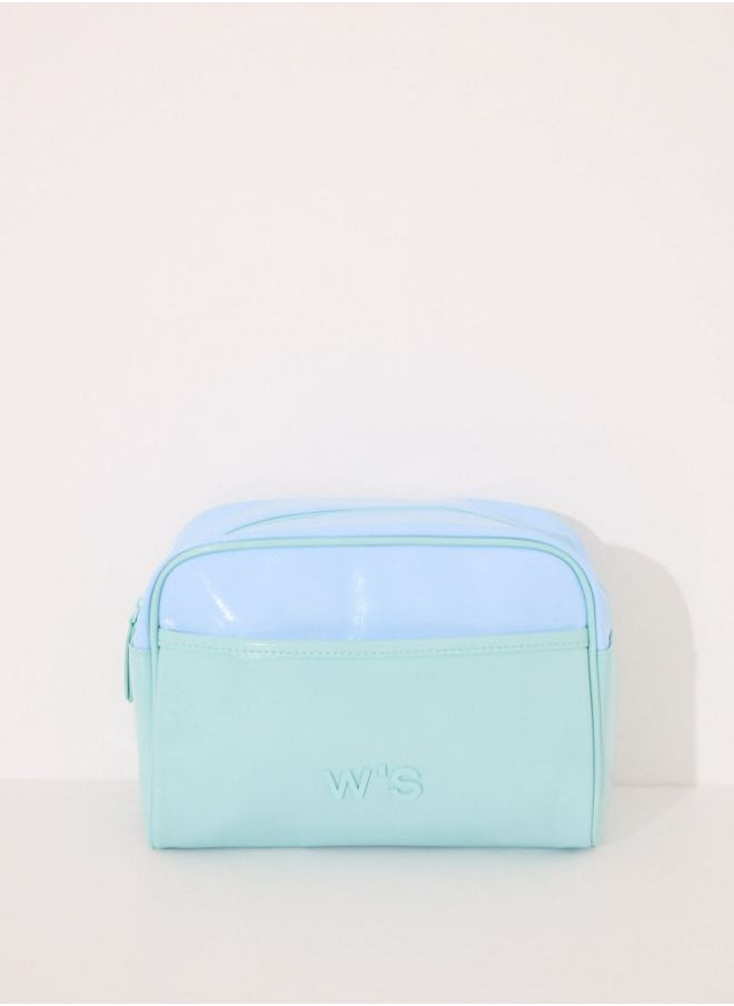 Large blue and green vanity case leather toiletry bag