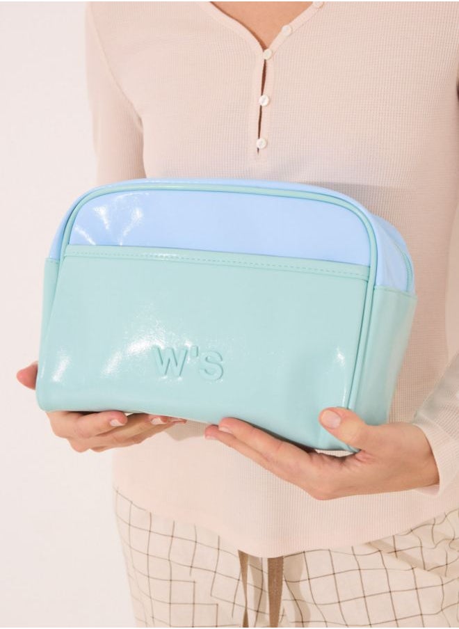 Large blue and green vanity case leather toiletry bag