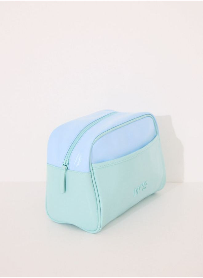 Large blue and green vanity case leather toiletry bag
