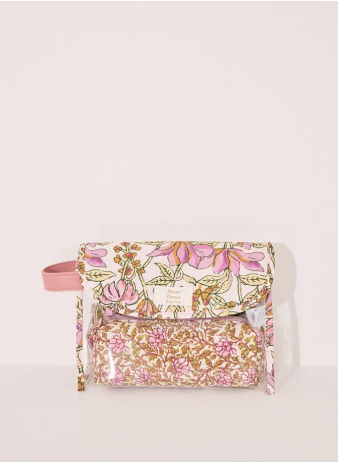 Pack of 3 padded flower toiletry bags