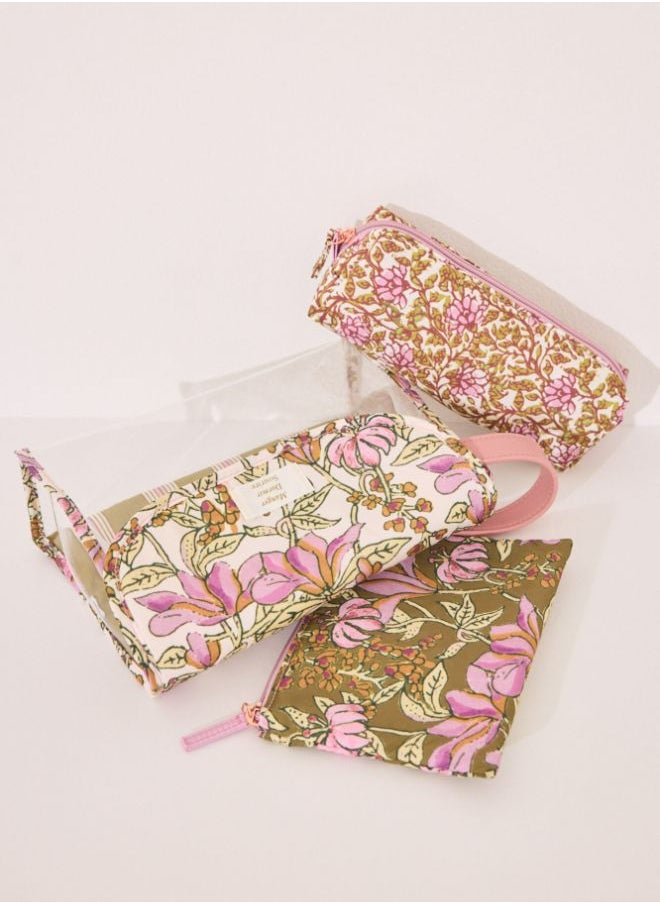 Pack of 3 padded flower toiletry bags