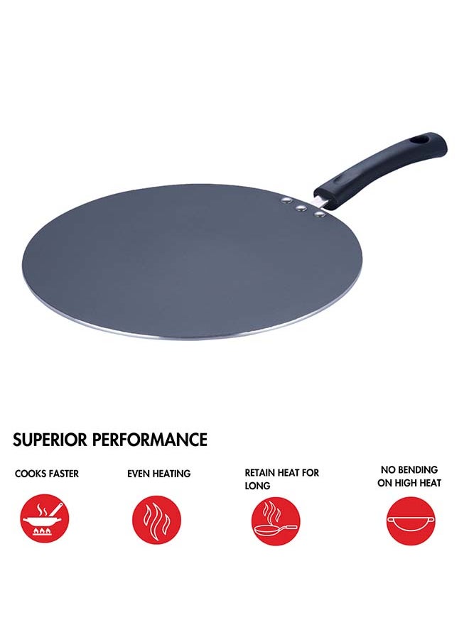 Vinod Zest Aluminium Non Stick Flat Multi Tawa - 30 cm | Triple Layer Ceramic Coating | 4mm Extra Thick Chapati Tawa | Bakelite Handle | Gas and Induction base | 1 Year Warranty