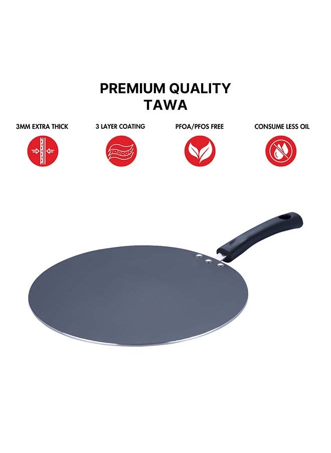 Vinod Zest Aluminium Non Stick Flat Multi Tawa - 30 cm | Triple Layer Ceramic Coating | 4mm Extra Thick Chapati Tawa | Bakelite Handle | Gas and Induction base | 1 Year Warranty