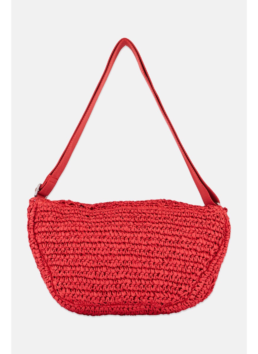 Women Woven Straw Crossbody Bag 36 x 11 x 20 cm, Red