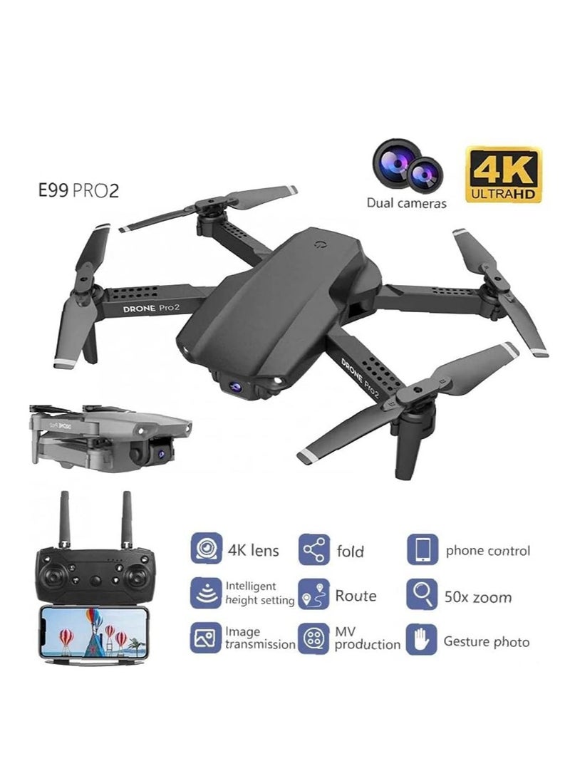 Mini Drone E99 – Foldable Remote Control Quadcopter with 4K FPV HD Dual Camera | WiFi Live Video Transmission | 6-Axis Stabilization | Altitude Hold | Portable Drone for Beginners, Aerial Photography & Travel (Black) | Compact & Easy to Fly