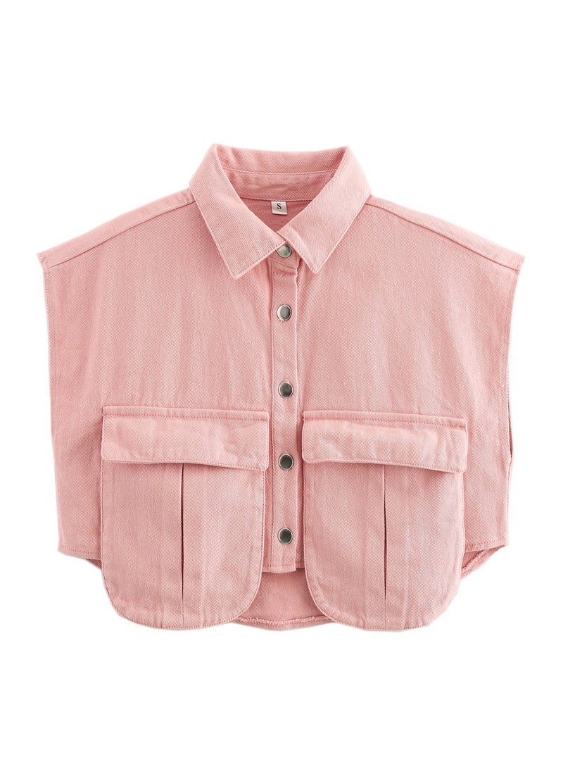 Sleeveless Cardigan Shirt Imitating Denim Top Jacket For Women