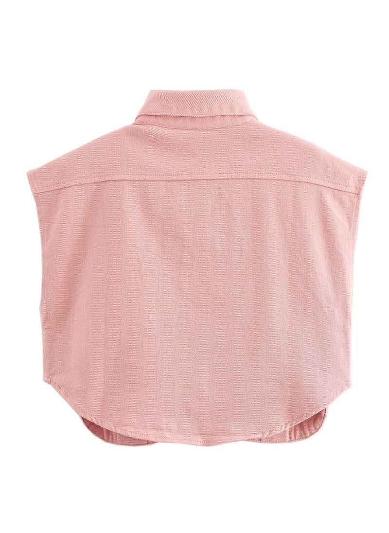 Sleeveless Cardigan Shirt Imitating Denim Top Jacket For Women