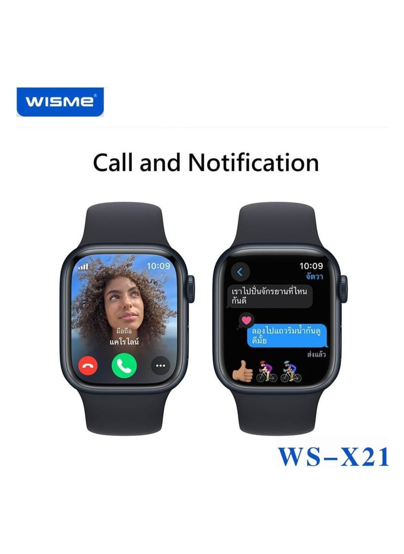 WISME WS-X21 Sleek Design HD Display Smartwatch With 10 Pair Straps and Charging Cable Designed for Ladies and Gents | Black