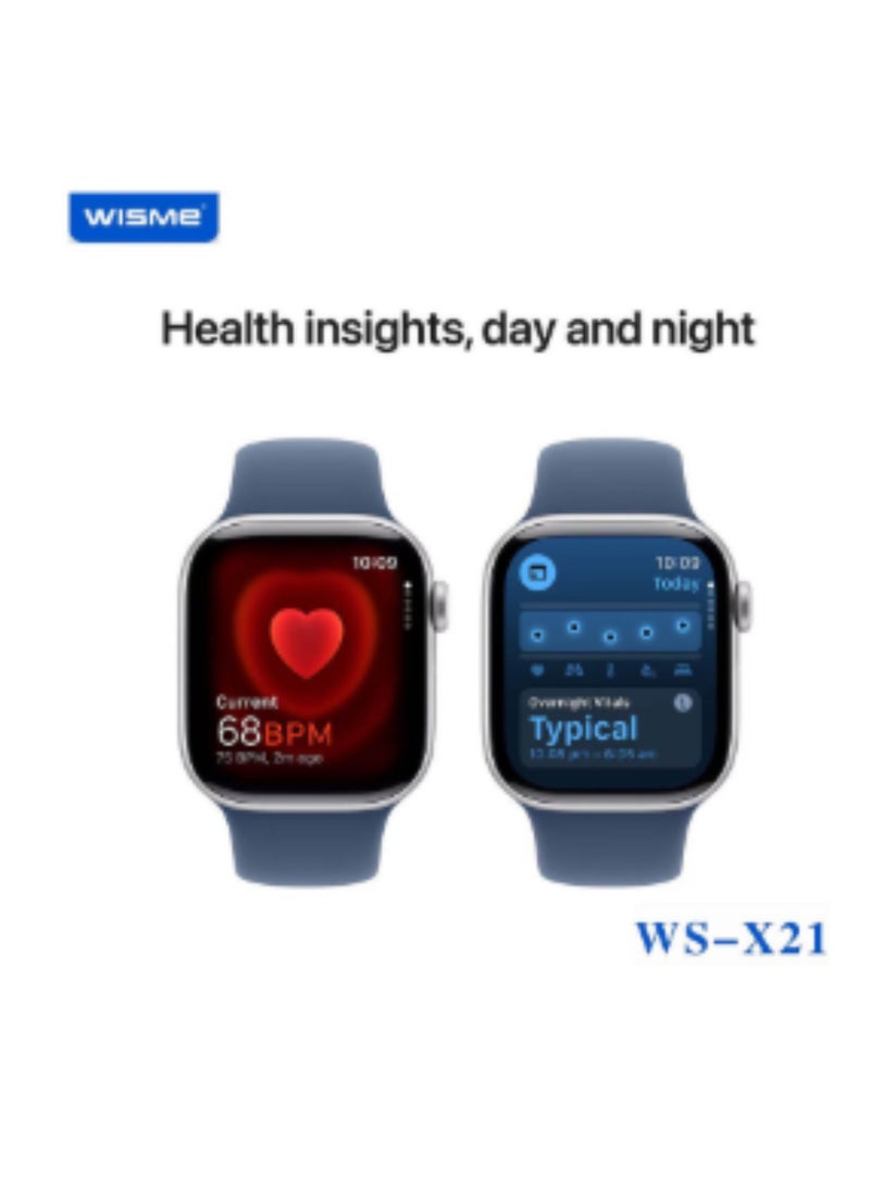 WISME WS-X21 Sleek Design HD Display Smartwatch With 10 Pair Straps and Charging Cable Designed for Ladies and Gents | Black