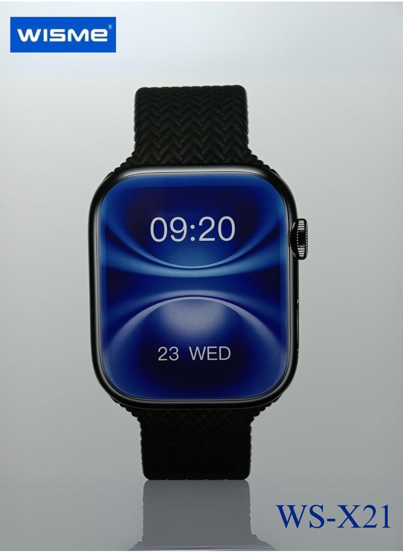 WISME WS-X21 Sleek Design HD Display Smartwatch With 10 Pair Straps and Charging Cable Designed for Ladies and Gents | Black