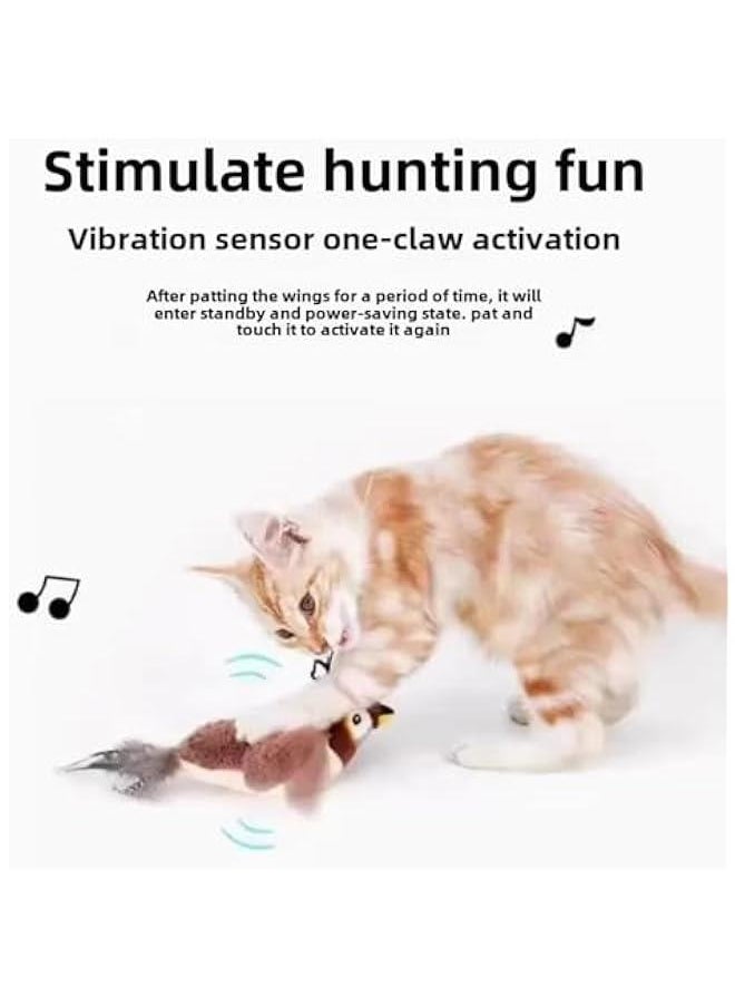 2025 Flying Bird Cat Toy, Interactive Chirping Bird Cat Toy Flapping Wings, Brown, Adult Cats