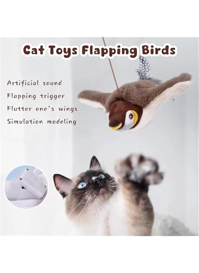 2025 Flying Bird Cat Toy, Interactive Chirping Bird Cat Toy Flapping Wings, Brown, Adult Cats