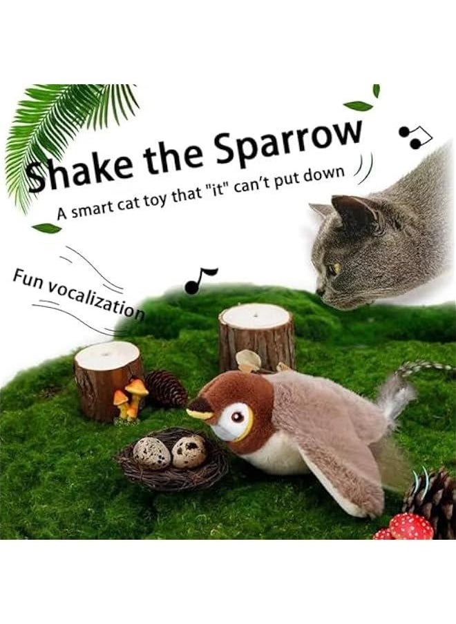 2025 Flying Bird Cat Toy, Interactive Chirping Bird Cat Toy Flapping Wings, Brown, Adult Cats