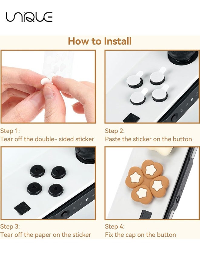 7 Piece Set Cross D-Pad Button Caps Thumb Grips Set - Compatible with Nintendo Switch/Switch OLED - Cute 3D Soft Silicone ABXY Buttons Sticker Joystick Cover Caps - Brown and Cream White Stars