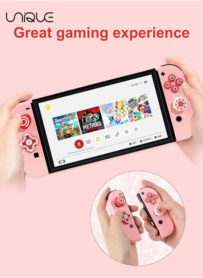 7 Piece Set Cross D-Pad Button Caps Thumb Grips Set - Compatible with Nintendo Switch/Switch OLED - Cute 3D Soft Silicone ABXY Buttons Sticker Joystick Cover Caps - Strawberry Cream Cake