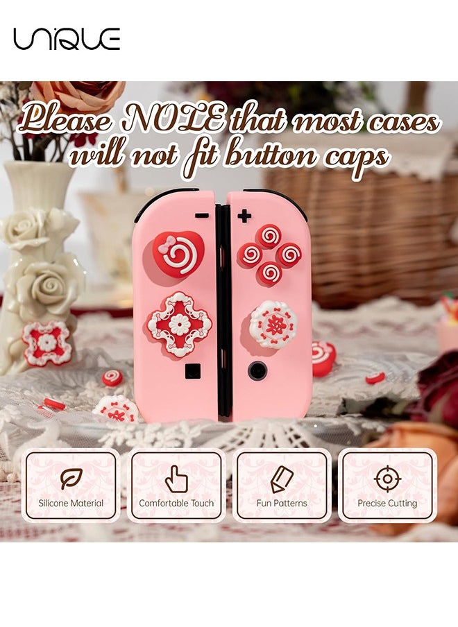 7 Piece Set Cross D-Pad Button Caps Thumb Grips Set - Compatible with Nintendo Switch/Switch OLED - Cute 3D Soft Silicone ABXY Buttons Sticker Joystick Cover Caps - Strawberry Cream Cake