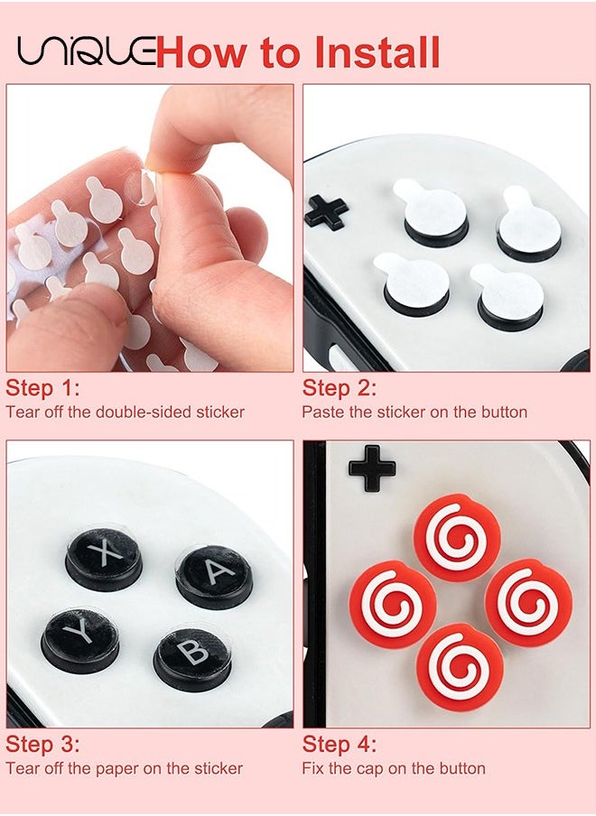 7 Piece Set Cross D-Pad Button Caps Thumb Grips Set - Compatible with Nintendo Switch/Switch OLED - Cute 3D Soft Silicone ABXY Buttons Sticker Joystick Cover Caps - Strawberry Cream Cake