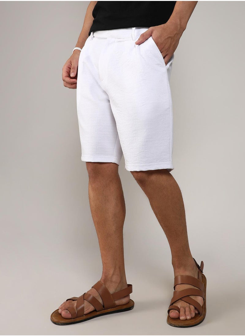 Men's Chalk White Tailored Poly-Linen Shorts