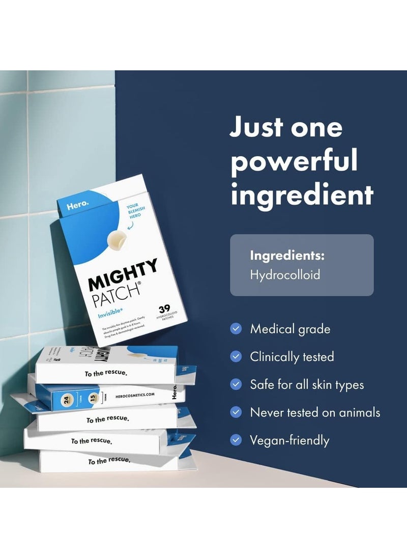 Invisible Hydrocolloid Acne Pimple Patch Ultra Thin Spot Treatment (39 count) for Face and Day, Vegan, Cruelty-Free