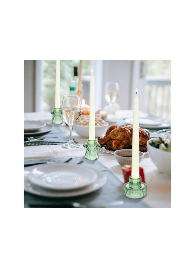 Glass Candle Holder, Reversible Candle Sticks Holder Decor, Taper Votive Candle Holder for Various Shapes of Candles, Candlestick Holders for Table Centerpieces Wedding Dinner (Green)
